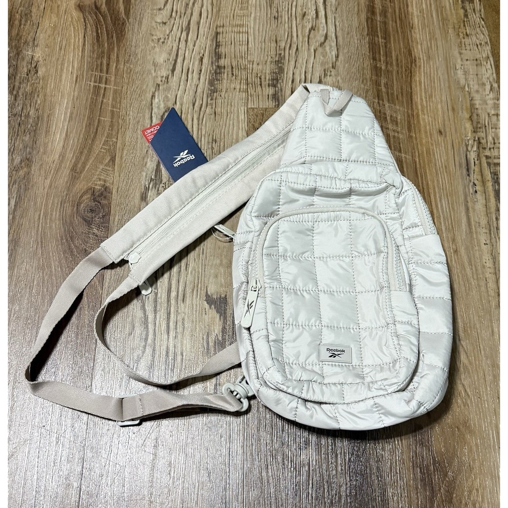 Reebok Crossbody Quilted Sling Backpack Off White 2 Pockets NWT Convertible